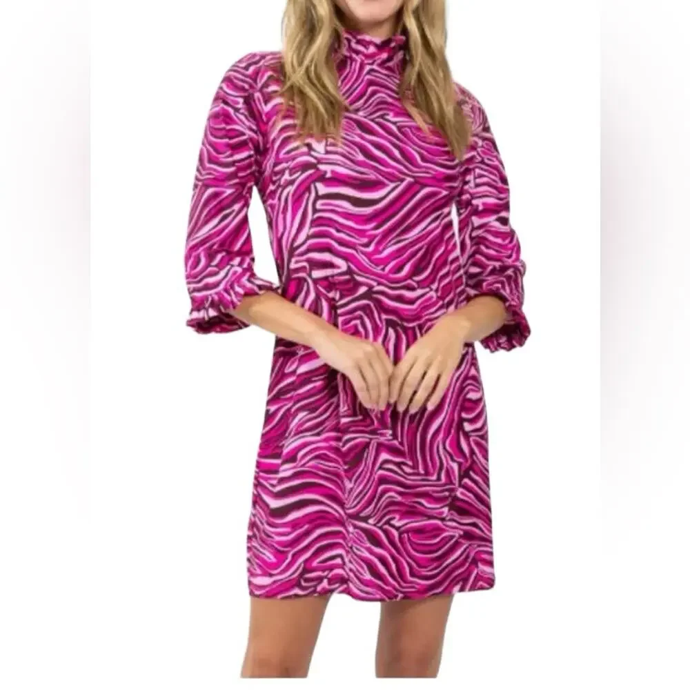 Jude Connally Ariella Dress Pink Merlot Zebra Ruffle Trim size small - Picture 1 of 8